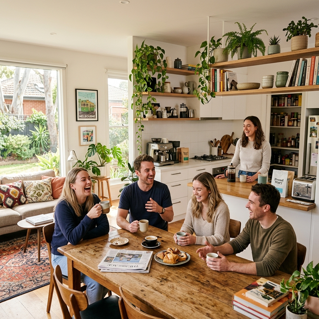 Housemates thriving and enjoying life together in a Melbourne share house