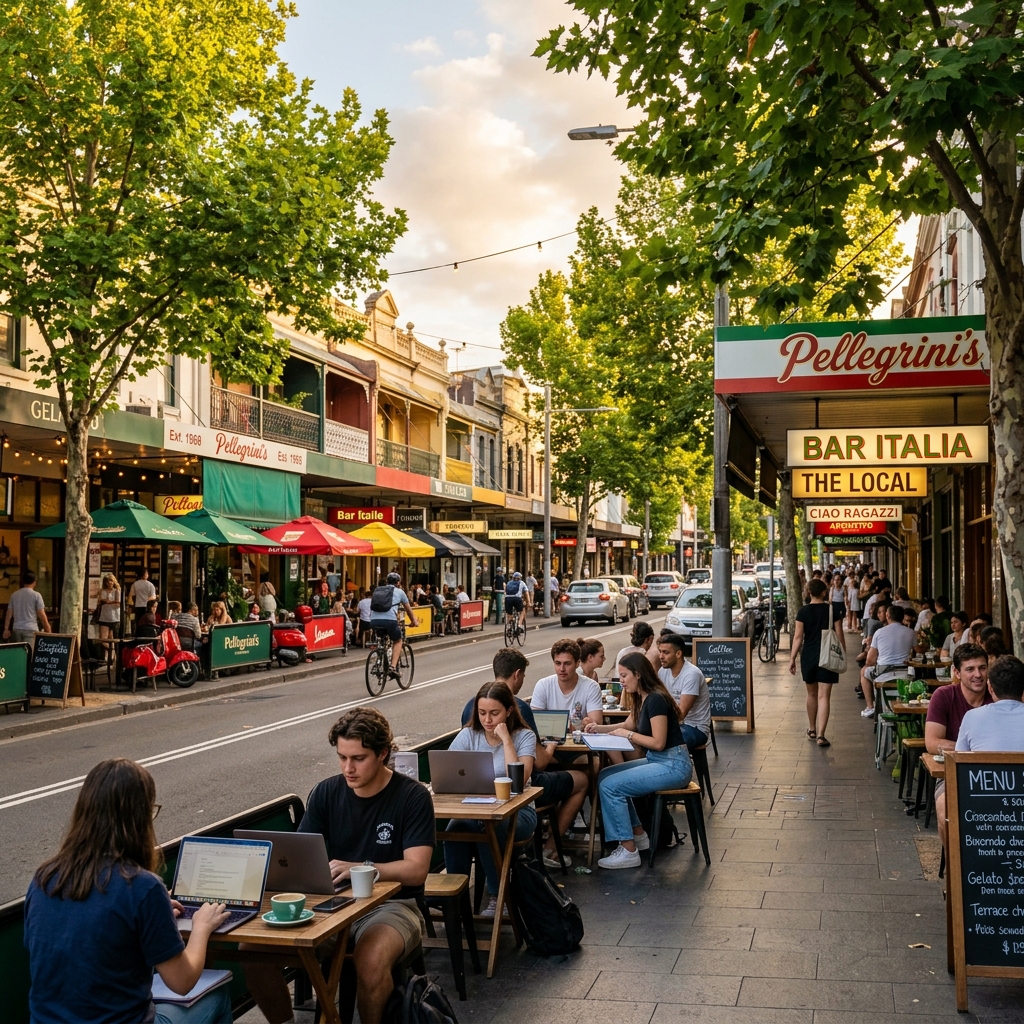 Norton Street Leichhardt Sydney — Italian café strip with students studying outdoors