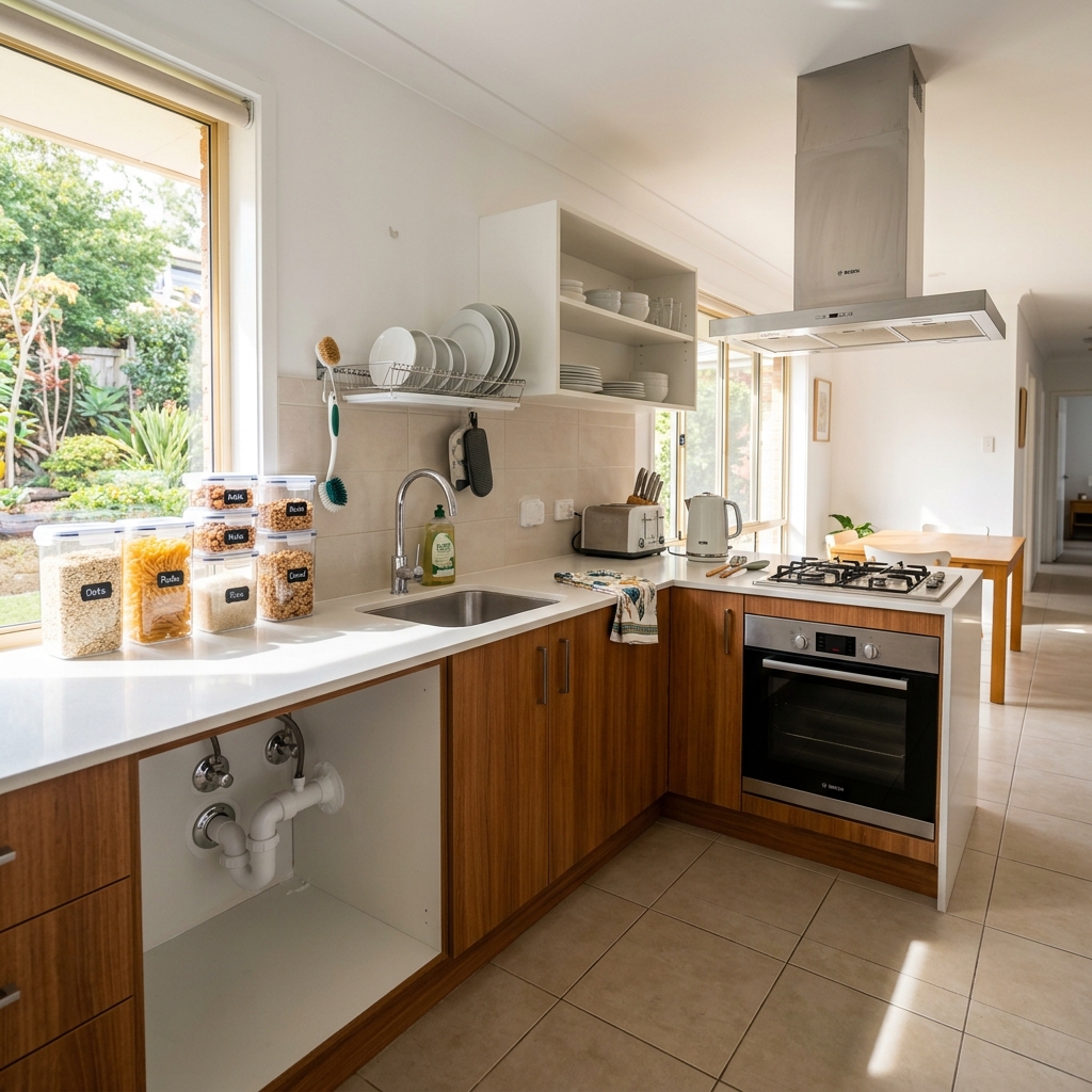 Well-maintained kitchen with appliances in an Australian share house